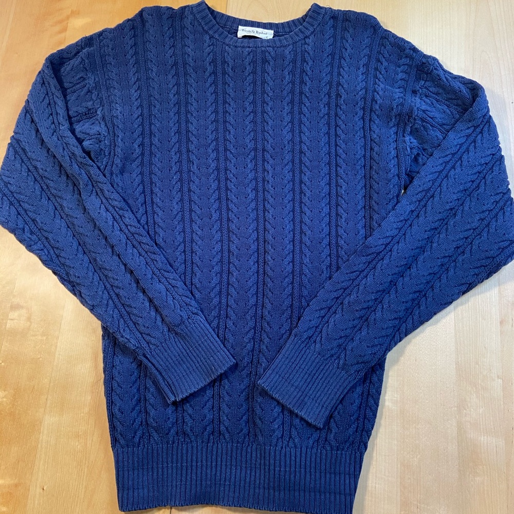 Vtg Tricots St. Raphael! Blue Cable Knit Mens Sz L